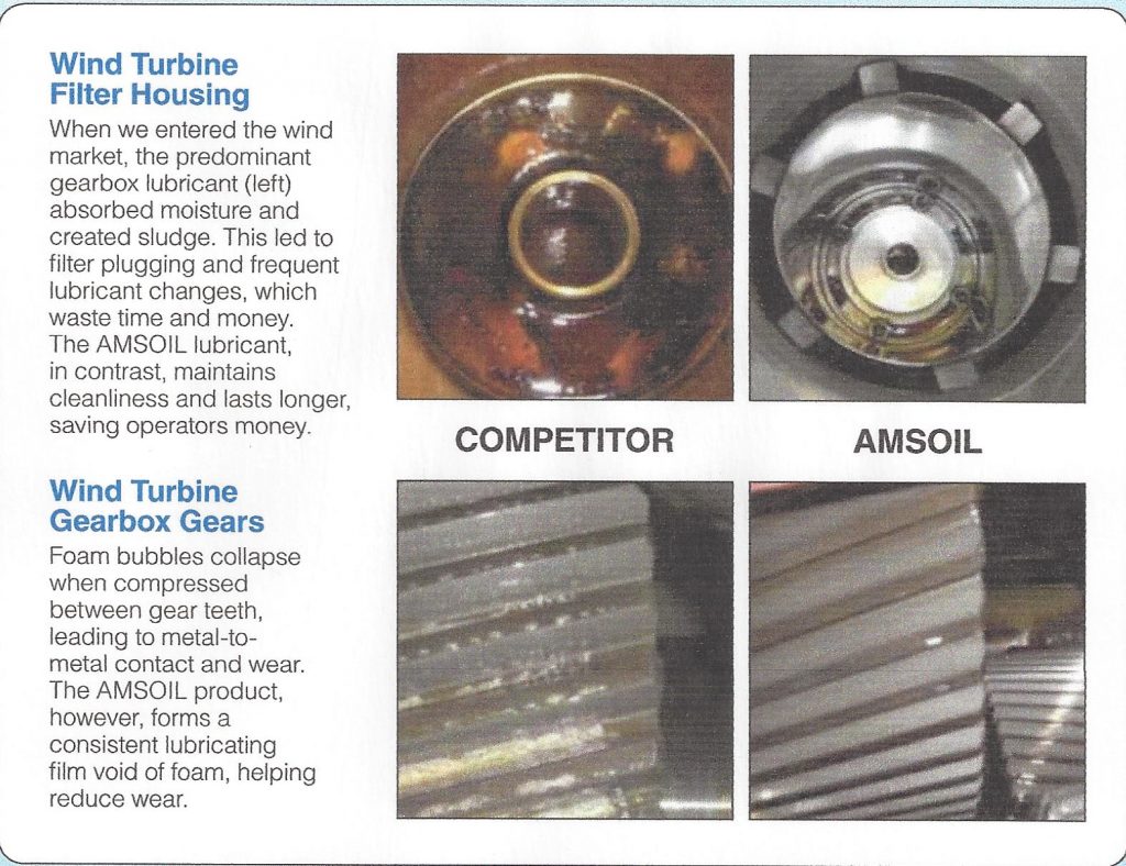 Image showing ball bearings and gear teeth lubricated with a competitors oil and with AMSOIL.